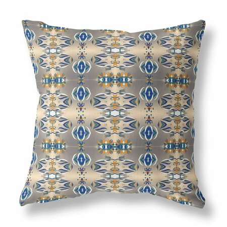 PALACEDESIGNS 16 in. Patterned Indoor & Outdoor Zippered Throw Pillow Brown & Blue PA3668242